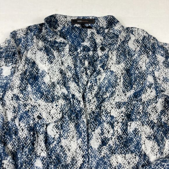 BCBGMAXAZRIA Womens Silk Blend Snakeskin Blouse Button Front Shirt M Long Sleeve - Picture 3 of 12